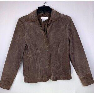 AMI Jacket Woman Small Brown Suede Leather Snap Front Fitted Vintage Y2K
